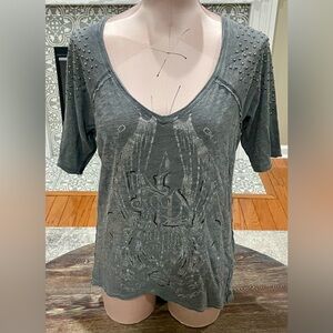 Harley-Davidson Grey Studded V-Neck Short-Sleeve Top - Sz Medium